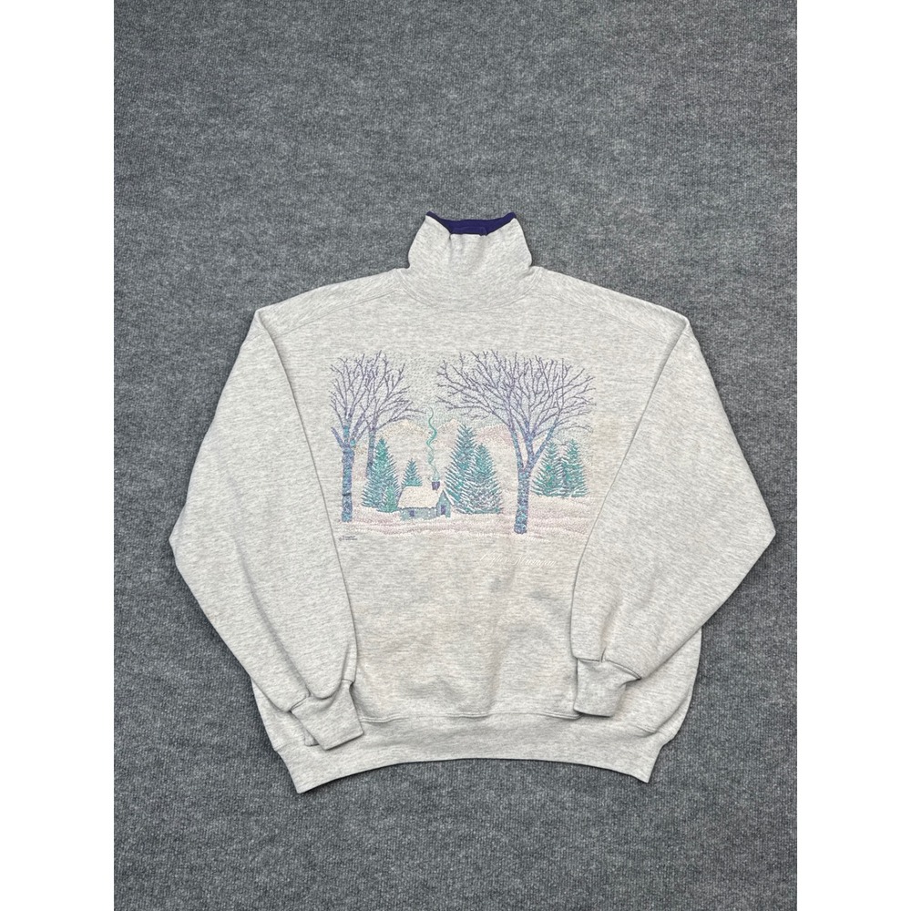 Jerzees Light Gray Pullover Sweatshirt with Winter Scene